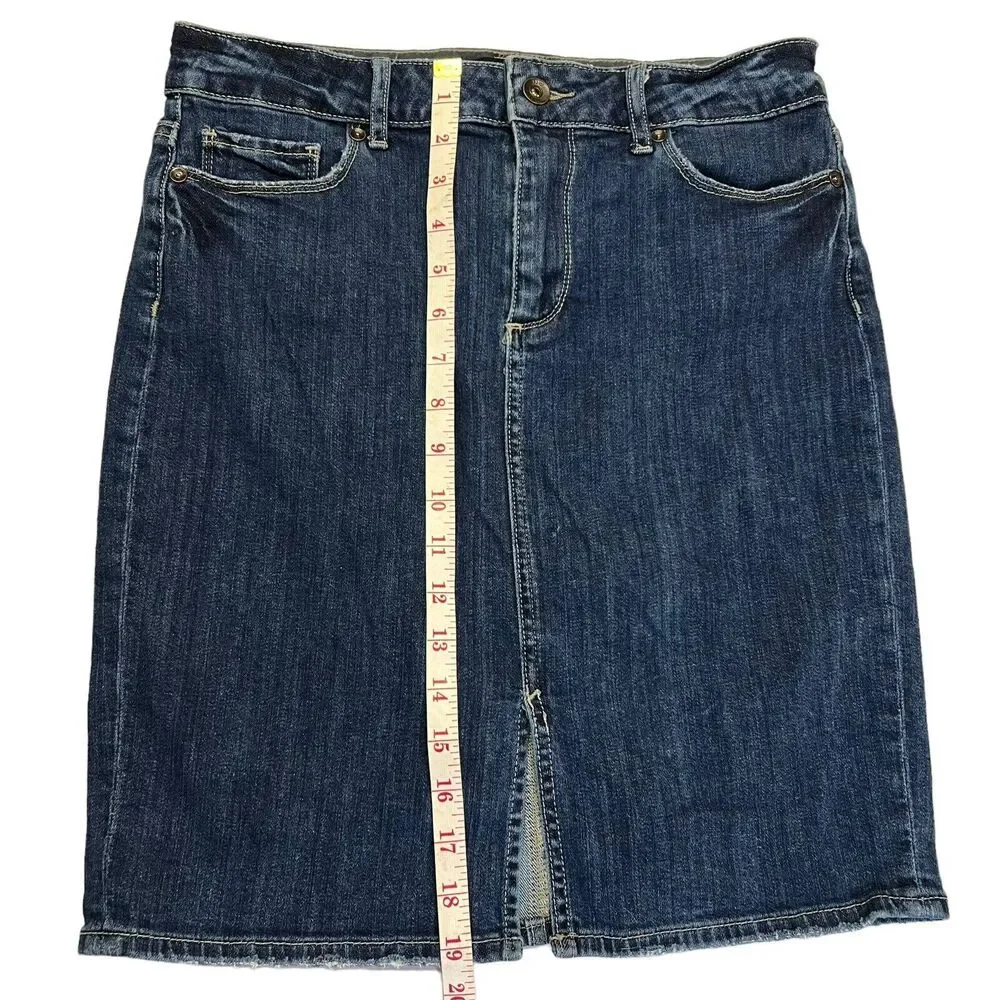 Paige Jean Skirt Women’s Size 28 Blue Front Split Light Distress - Picture 15 of 15